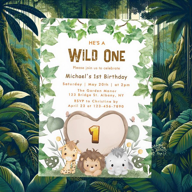 Convite para primeiro aniversario Safari Wild One (Criador carregado)