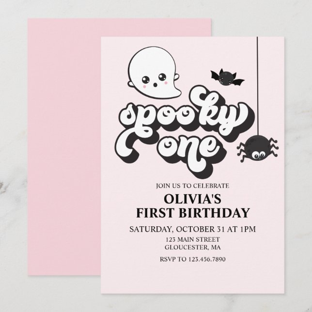 Convite para primeiro aniversario Spooky One Hallo (Frente/Verso)