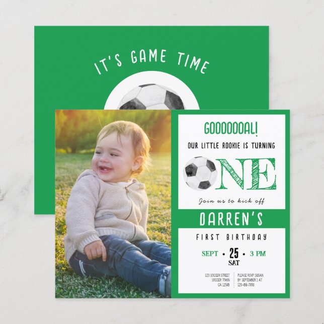 Convite para primeiro aniversario Verde de Futebol (Frente/Verso)