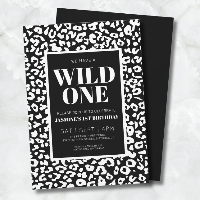 Convite para primeiro aniversario Wild One Safari (Wild One Black White 1st Birthday Invitation)