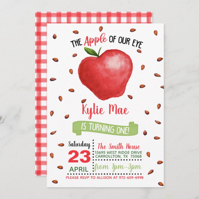 Convite para primeiros aniversarios Apple - Apple  (Frente/Verso)