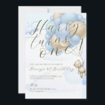 Convite para primeiros aniversarios Bear Theme Kid<br><div class="desc">Celebre o marco do seu filho com o convite para primeiros aniversarios deste filho. Este tema sobre o urso Crianças primeiros aniversarios convidam mostra um adorável urso bebê segurando um monte de balões em uma mistura de azuis e dourados, com um fundo de nuvem azul e arco branco, acabado com...</div>