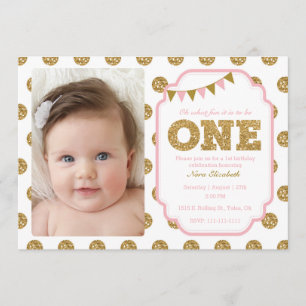 Convite para primeiros aniversarios cor-de-rosa e 