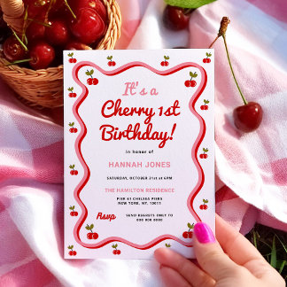 Convite para primeiros aniversarios de Cherry Retr