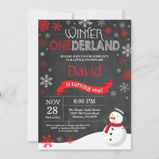 Convite para primeiros aniversarios de Winter Oned (Frente)