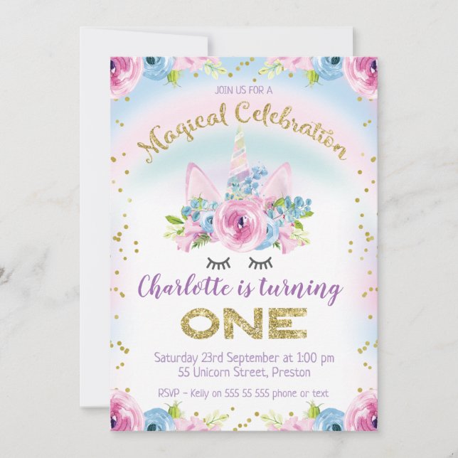 convite para primeiros aniversarios Dourado do Uni (Frente)