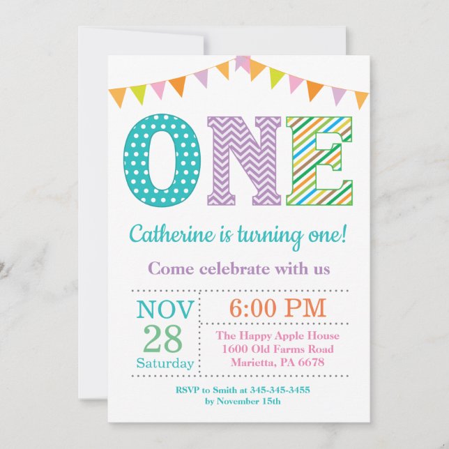 Convite para primeiros aniversarios. Garota Primei (Frente)