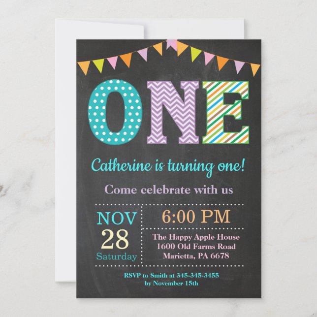 Convite para primeiros aniversarios. Garota Primei (Frente)