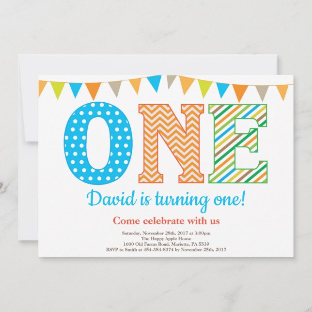 Convite para primeiros aniversarios. Garoto Primei (Frente)