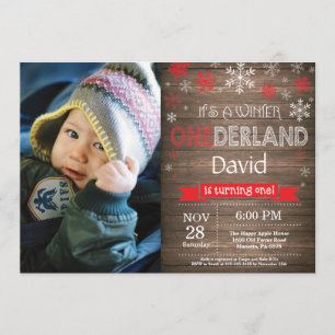 Convite para primeiros aniversarios Rustic Winter 