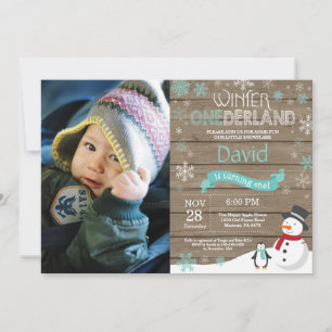 Convite para primeiros aniversarios Rustic Winter 