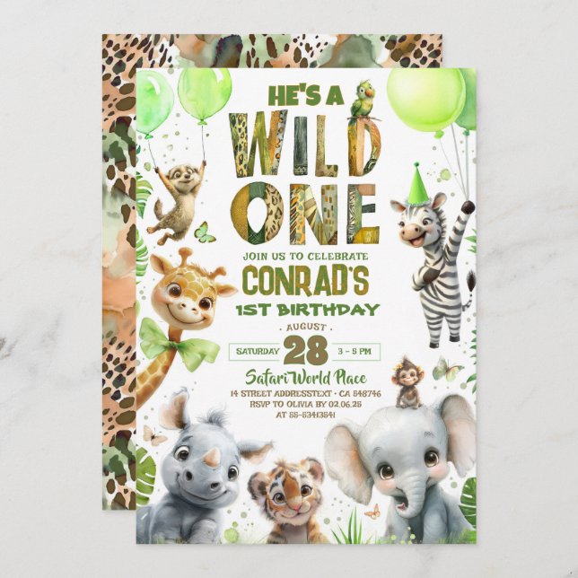 Convite para primeiros aniversarios Selvagens de A (Frente/Verso)