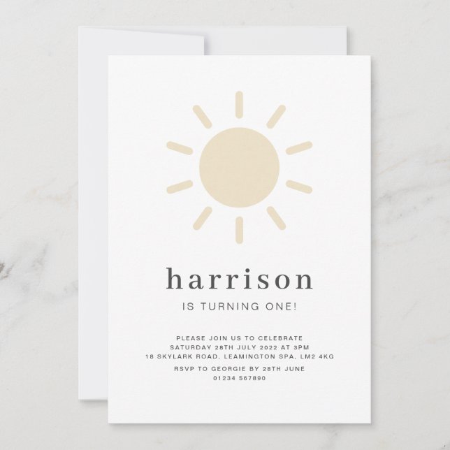 Convite para primeiros aniversarios Sun (Frente)