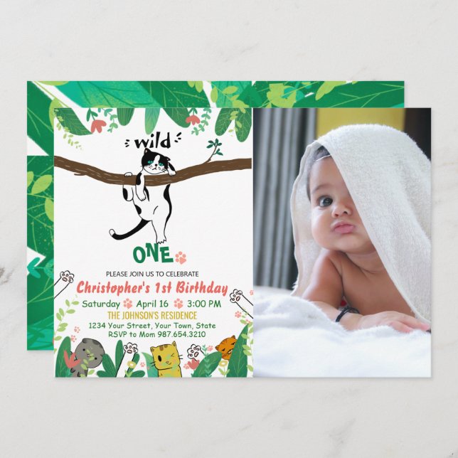 Convite para primeiros aniversarios Wild One Tuxed (Frente/Verso)