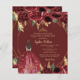 Convite para Princesa Quinceañera, Burgundia de Or