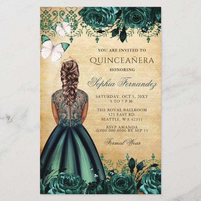 Convite para Princesa Verde Quinceañera (Frente)
