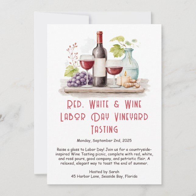 Convite para Provandos de Vinho no Dia do Trabalho (Frente)