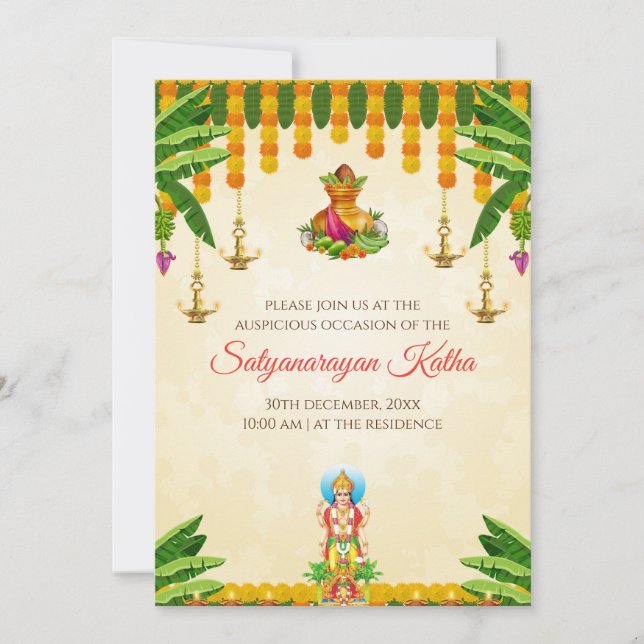 Convite para puja indiana, convite para Katha de S (Frente)