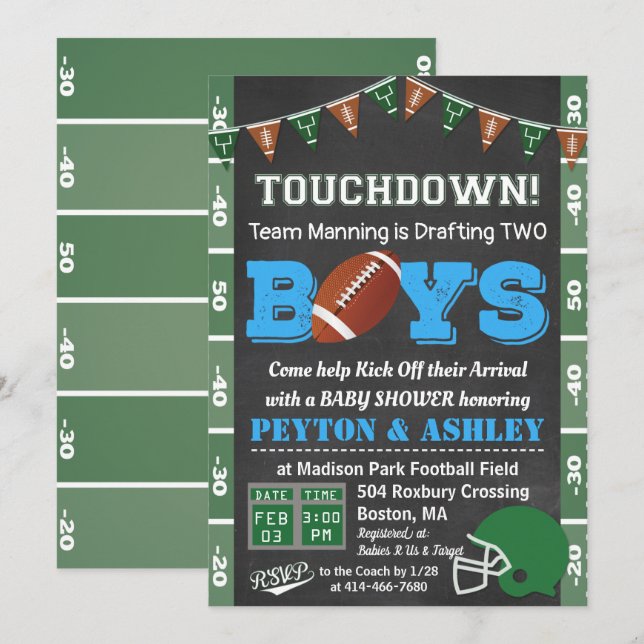 Convite para Quadros de Futebol do Chá de fraldas  (Frente/Verso)