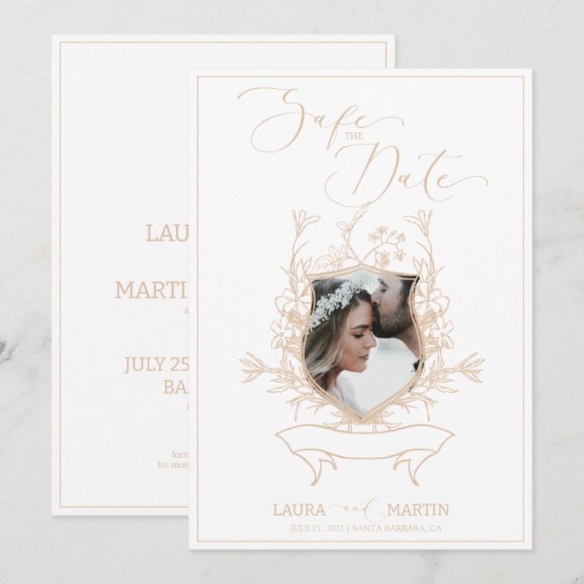 Convite para quadros Elegante de Foto floral Ecru  (Frente/Verso)