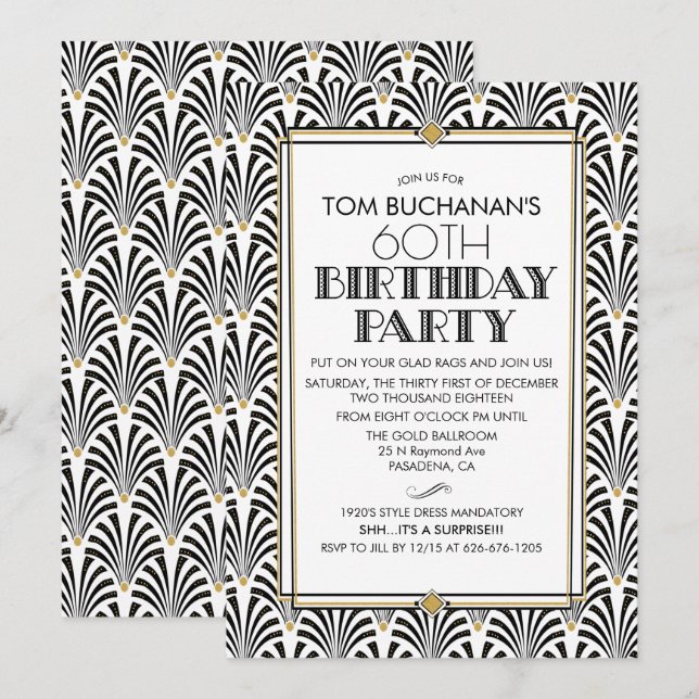 CONVITE PARA QUALQUER IDADE - Aniversário Art Déco (Frente/Verso)