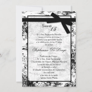 Convite para quinceanera, 5 x 7, Black ToileFabric