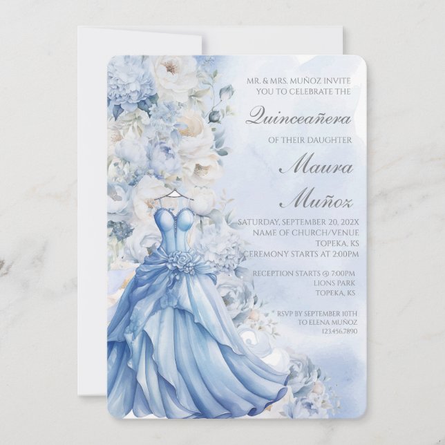 Convite para quinceañera azul claro (Frente)