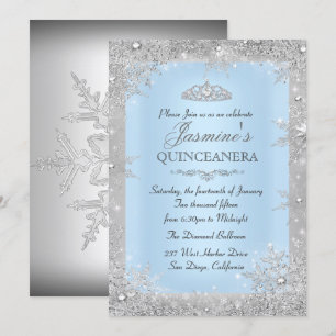 Convite para Quinceanera Azul de Inverno Prateado
