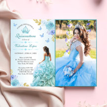 Convite para Quinceañera Azul Escamudo Elegante