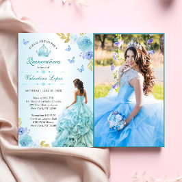 Convite para Quinceañera Azul Escamudo Elegante