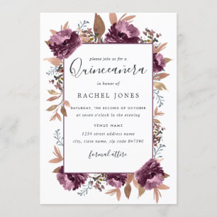 Convite para Quinceanera, Bloom de Aquarelas Roxo
