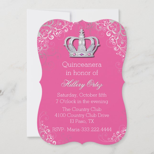 Convite para Quinceanera Coroa Ornamentado Chic (Frente)