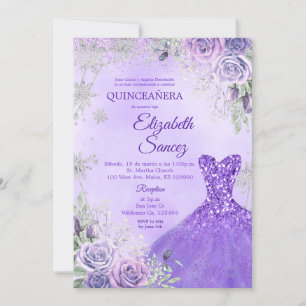 Convite para Quinceanera de inverno em Roxo e Prat