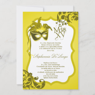 Convite para Quinceanera de Mascarada amarelo 5x7