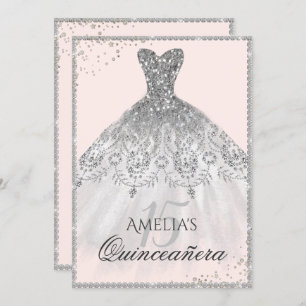 Convite para Quinceanera de Silver Dress Sparkle 1