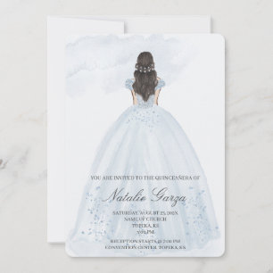 Convite para quinceañera de vestido azul claro