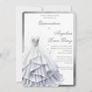 Convite para quinceañera de vestido branco elegant