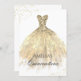 Convite para Quinceanera de Vestido Dourado