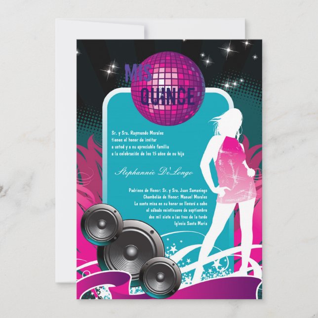 Convite para Quinceanera, DJ Dance Party 5x7 (Frente)