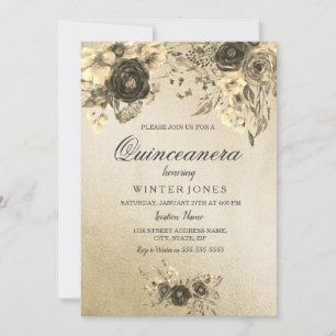 Convite para Quinceanera Dourada Elegante