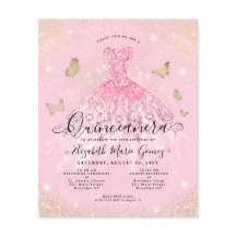 Convite para Quinceanera Dourada Rosa-Cor-de-Leve-