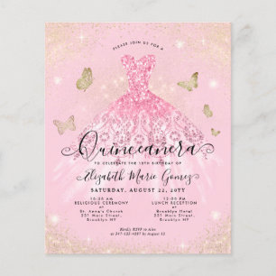 Convite para Quinceanera Dourada Rosa-Cor-de-Leve-