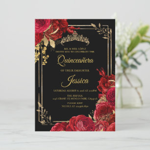 Convite para Quinceanera Dourada Vermelha Negra