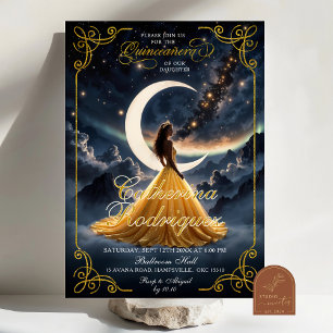 Convite para Quinceañera Dourado na Noite Estelar