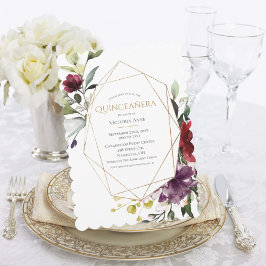 Convite para Quinceañera Elegante Burgundy