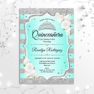 Convite para Quinceanera em Turquesa Silver