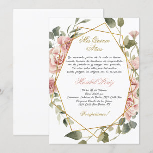 Convite para quinceanera, flor rosa