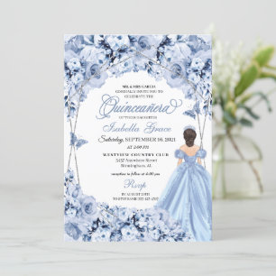 Convite para Quinceanera Floral Azul Elegante