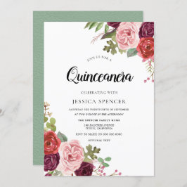 Convite Para Quinceanera Floral Com Cor De Rosa E 
