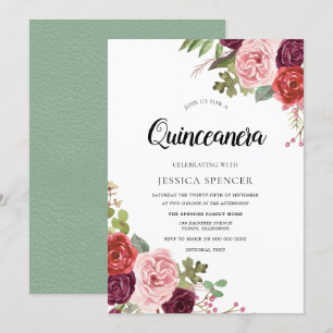 Convite Para Quinceanera Floral Com Cor De Rosa E 